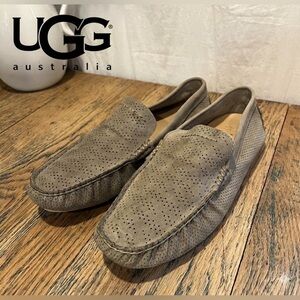 UGG Taupe Perforated Leather Driving Loafers – Size 9.5